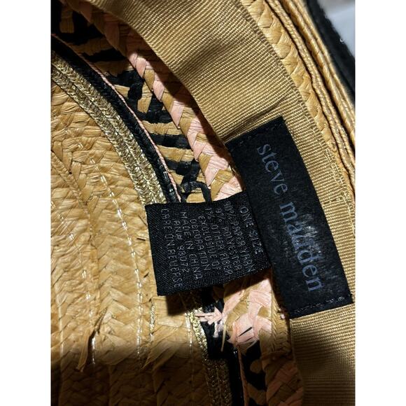 Steve Madden Woven Yarn Textured Striped Floppy Wide Brim Sun Hat OS travel Boho - Picture 3 of 6